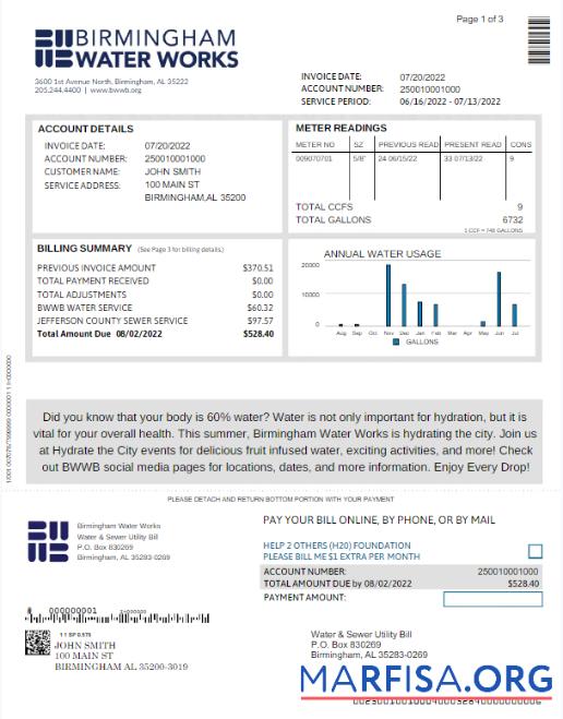 Printable UNITED KINGDOM BIRMINGHAM WATER utility bill Word and PDF template